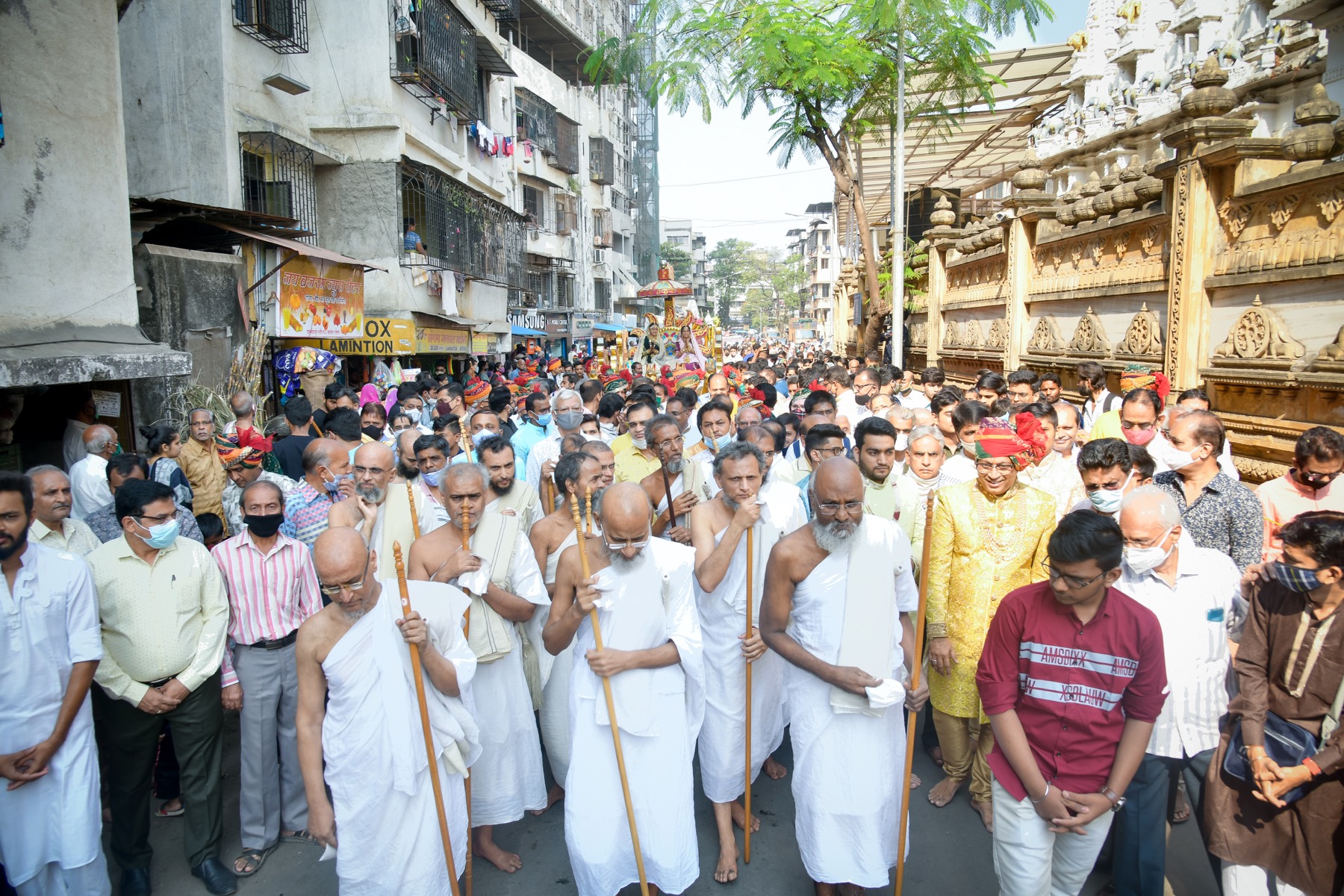 A crowd gathered during a ceremonial procession