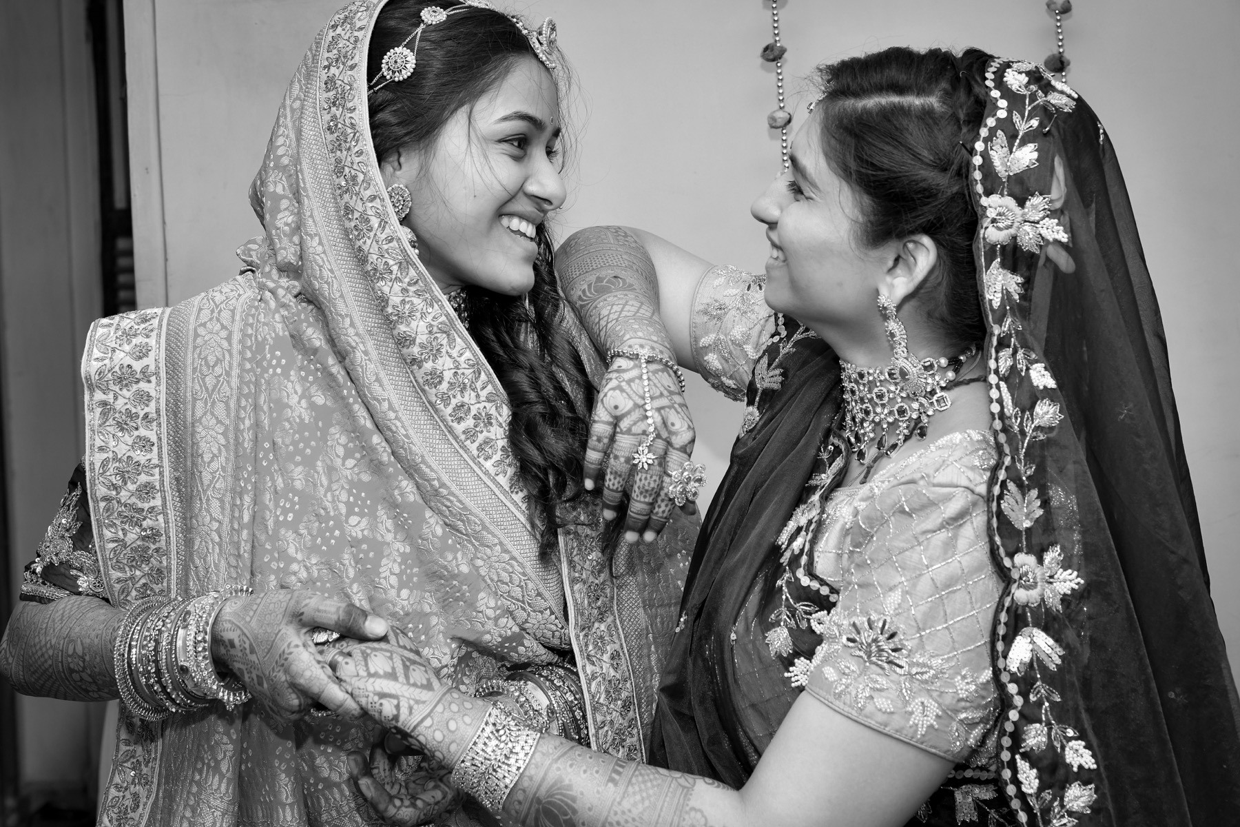 An emotional family moment photographed in black and white